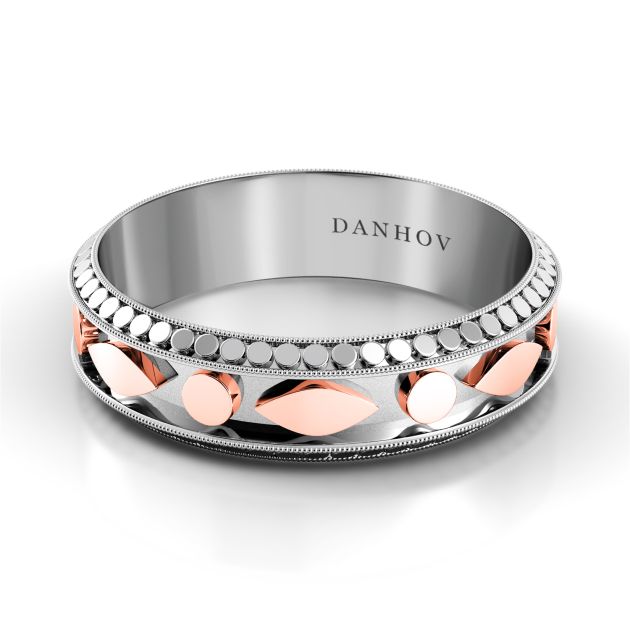 Danhov Tubetto Red  Unique Wedding Band for Him in 14k White Gold