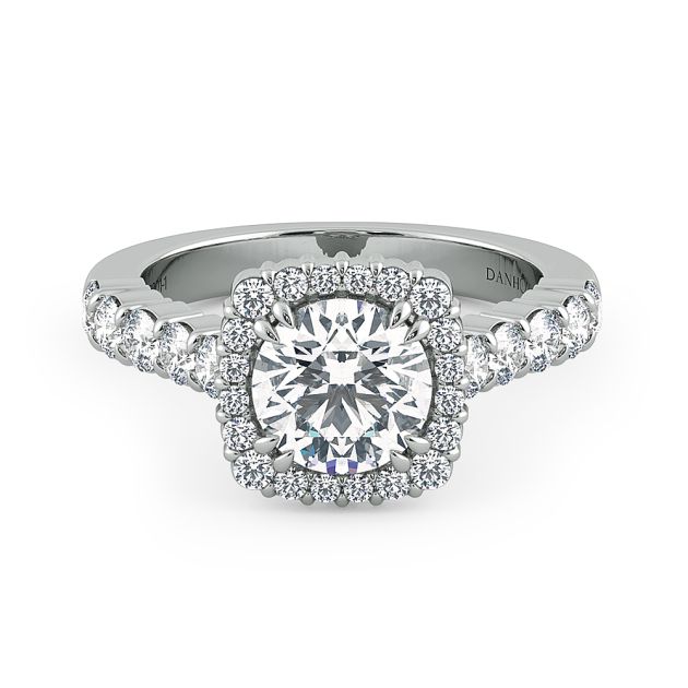 Danhov Carezza Unique Halo Engagement Ring in 18k White Gold