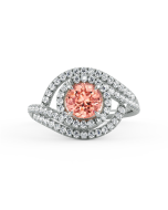 Danhov Abbraccio Double Swirl Peachy Pink Diamond Engagement Ring in 14k White Gold