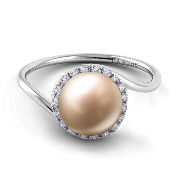 Danhov Abbraccio Swirl Pearl Diamond Ring in 14k White Gold