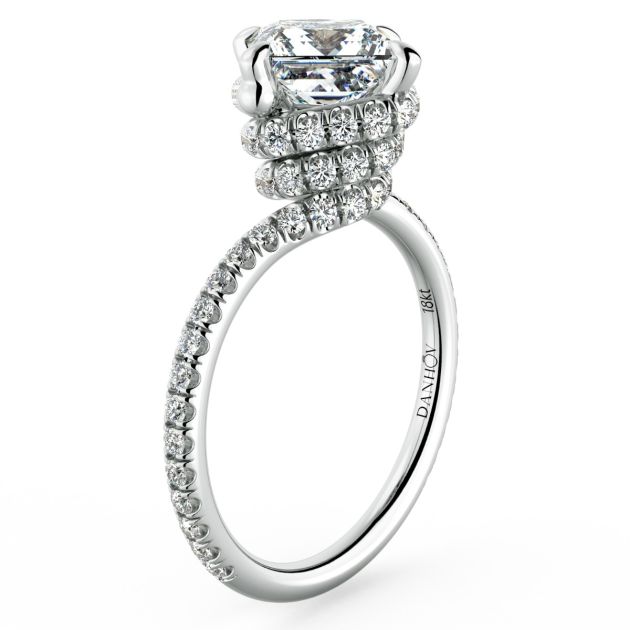 Danhov Abbraccio Swirl Princess Diamond Engagement Ring in 18k White Gold