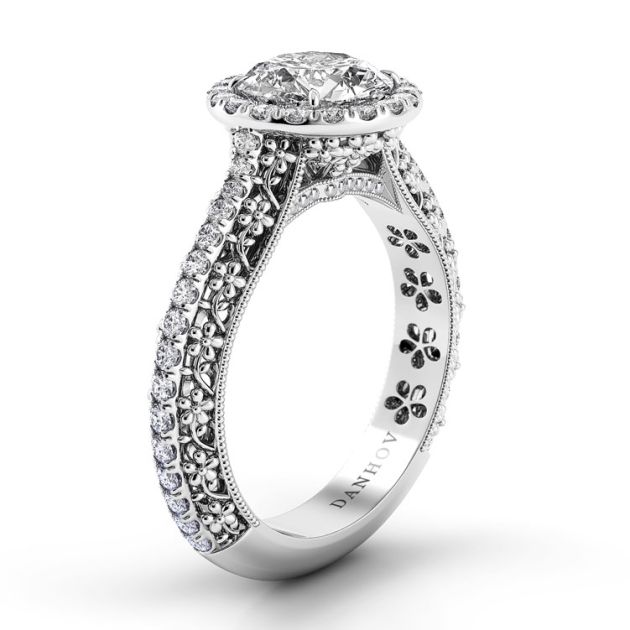 Danhov Petalo Floral Engagement Ring in 14k White Gold