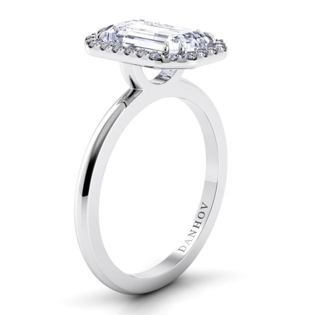Danhov Per Lei Single Shank Emerald Engagement Ring in 14k White Gold