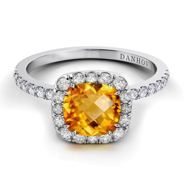 Danhov Per Lei Citrine Diamond Ring in 14k White Gold