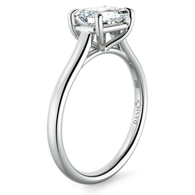 Norme de Danhov Emerald Cut Engagement Ring in 18k White Gold