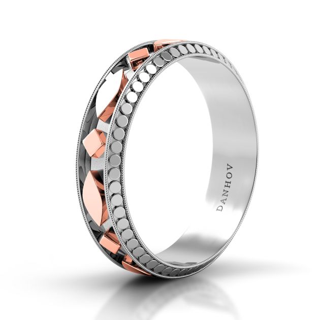 Danhov Tubetto Red  Unique Wedding Band for Him in 14k White Gold