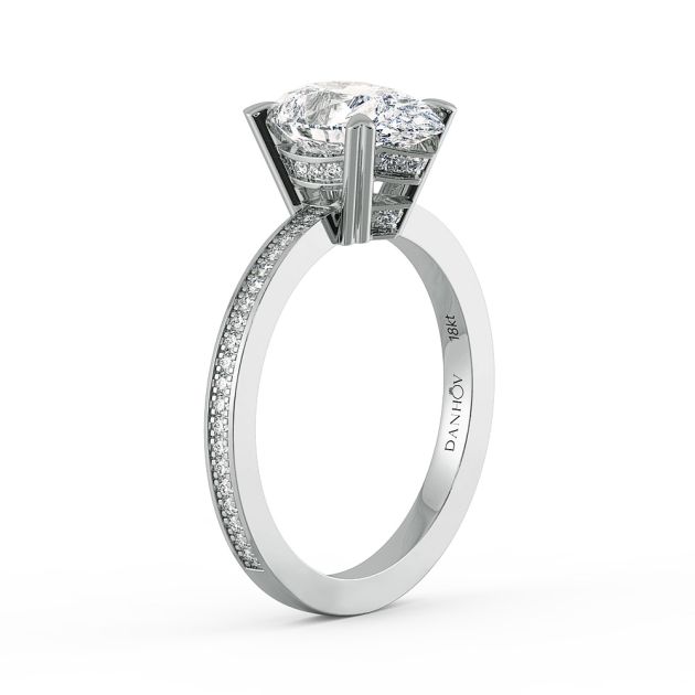 Danhov Classico Pear Cut Ladies Engagement Ring in 14k White Diamond