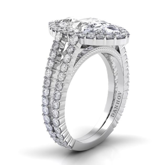 Danhov Carezza Double Shank Marquise Engagement Ring in 14k White Gold