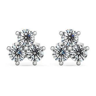 Norme de Danhov Three Stone Diamond Earrings in Platinum