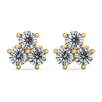 Norme de Danhov Three Stone Diamond Earrings in 14k Yellow Gold