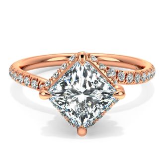 Danhov Abbraccio Swirl Princess Diamond Engagement Ring in 18k Rose Gold