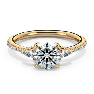 Norme de Danhov Three Stone Ladies Engagement Ring in 14k Yellow Gold