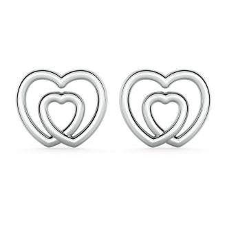 Danhov Modern Double Heart Earrings in 14k White Gold